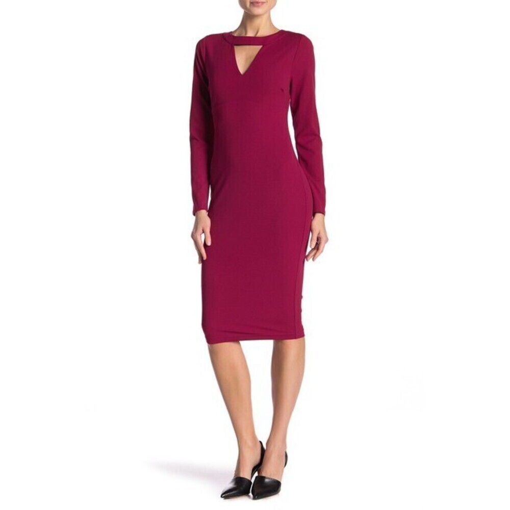 Hale Bob Long Sleeve Cutout Midi Dress size XS $270 red purple